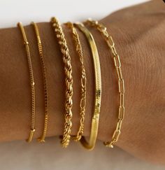 Bracelet Pack, Gold Bracelet Set, Real Gold Jewelry, Gold Jewelry Sets, Gold Armband, Snake Chain Bracelets, Chain Bracelets, Gold Bracelet For Women, Gold Bracelets