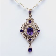 9kt Gold, Amethyst And Seed Pearl Pendant With Markings On Back. Excellent Condition For Age. Bail Has Tiny Amethyst Stone. Choice Of 16” Or 18” Seed Pearl Hand Wired Vermeil Chain With Purchase. No Trades. Jewelry Antique, Seed Pearl, Amethyst Stone, Antique Victorian, Pearl Pendant, Antique Jewelry, Womens Jewelry Necklace, Pearl Necklace, Seeds