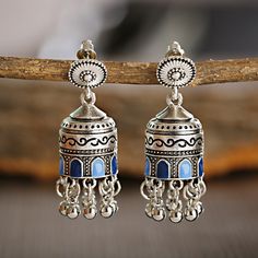 New Tibetan personality Tassel Earrings retro national temperament Earrings Blue Metal Earrings With Latkans, Vintage Blue Earrings For Festival, Bohemian Blue Danglers, Retro Bollywood, Jhumki Earrings, Alloy Earrings, Ethnic Earrings, Oxidised Jewellery, Jhumka Earrings