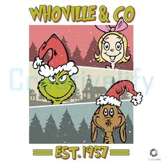 an image of two cartoon characters with santa hats and the words whoville & co