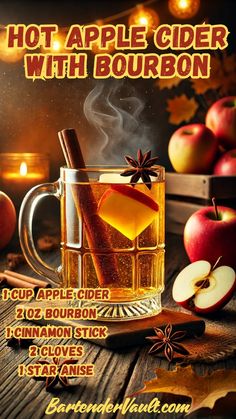 an advertisement for apple cider with bourbon