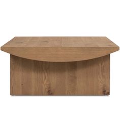 a wooden table with a curved top and wood grained edges, on a white background