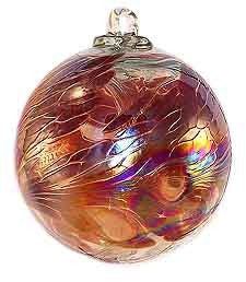 a glass ball ornament hanging from a chain