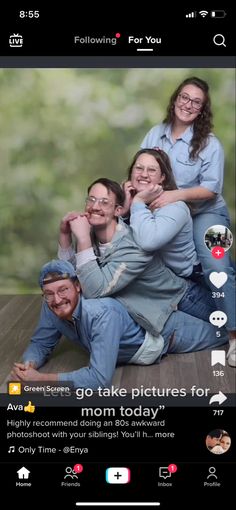 a group of people sitting on top of each other in front of an instagram