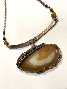 Agate Slice Wire Wrapped Necklace Bib Necklace Plaque - Etsy Luxury Wire Wrapped Agate Necklace, Agate Necklaces, Link Art, Wrapped Necklace, Bib Necklaces, Agate Slice, Wire Wrapped Necklace, Agate Necklace, Copper And Brass