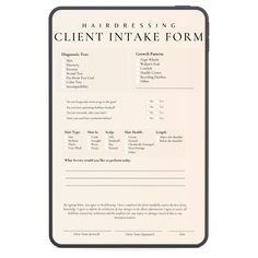 a hairdressing client intake form is shown