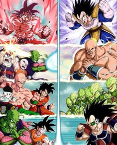 the dragon ball characters are in different positions