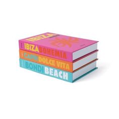 three books stacked on top of each other in front of a white background with the title ibiza micheli dolce hita i bondi beach