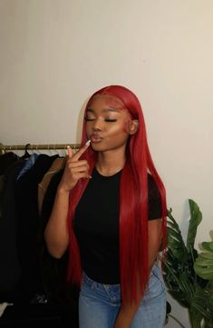 @dachi_.ky Wigs Hairstyle, Weave Ideas, Wig Installs, College Things, Exotic Hairstyles, Braided Hairstyles For Black Women Cornrows, Frontal Wig Hairstyles, Red Wig, Hair Color Streaks