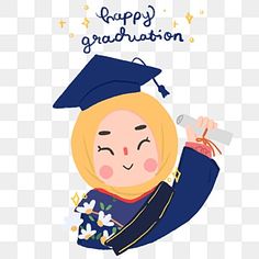 a cartoon girl wearing a graduation cap and gown, with congratulations written on the side