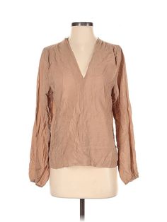 Self Contrast Long Sleeve Blouse Size: Small Tops - new. 85% RAYON, 15% NYLON | Self Contrast Long Sleeve Blouse: Tan Tops - Size Small Affordable Brown Cotton Blouse, Tan Top, Small Tops, Sleeve Blouse, Long Sleeve Tops, Women Handbags, Long Sleeve Blouse, Womens Tops, Handbags