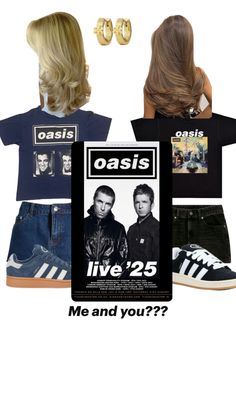 two people wearing t - shirts and shorts with the words oasis on them