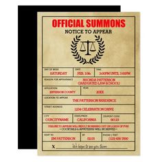 a poster with the words official summons notice to appear