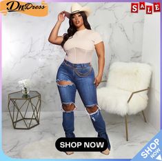 Plus Size Denim Ripped Hole Skinny Jeans Pants Without Belt Fitted Jeans With Zip Fly For Summer, Ripped Plus Size Jeans, Ripped Blue Full-length Bottoms, Black Ripped Jeans Plus Size, Ripped Full-length Blue Bottoms, Extremely Ripped Jeans Plus Size, Jeans Pants, Shop Now, Plus Size