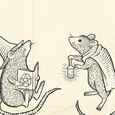 two drawings of mice with one holding a lit candle and the other looking at something