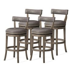 four stools with grey upholstered backrests are shown in front of a white background