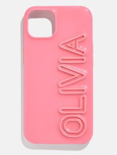 a pink phone case with the word love on it