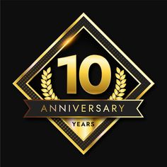 the 10th anniversary logo is shown in gold and black with an elegant frame around it