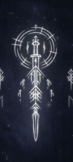 an image of arrows in the sky with white lights on them and stars around it