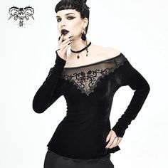 'Labyrinth' Gothic Velvet Top – DevilFashion Official Gothic Fitted Top With Sheer Sleeves, Fitted Gothic Top With Sheer Sleeves, Black Gothic Top With Sheer Sleeves, Gothic Party Top With Mesh Sleeves, Gothic Party Tops With Mesh Sleeves, Gothic Lace Top For Fall, Gothic Lace Tops For Fall, Gothic Black Top With Lace Collar, Gothic Party Tops With Sheer Sleeves