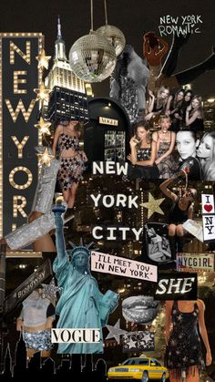 a collage of new york city pictures, including the statue of liberty