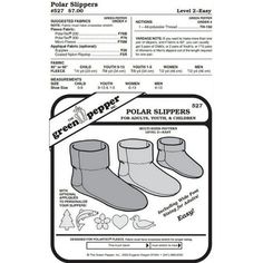 a pair of slippers with instructions for sewing them on the front and back side