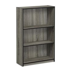 an open bookcase with three shelves on each side