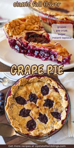 an image of a pie with grapes on top and the words grape pie below it