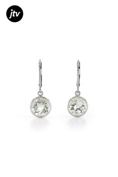 Green Round Prasiolite Sterling Silver Earrings 4ctw Classic Dangle Earrings With Lever Back, Classic Dangle Lever Back Earrings, Classic Round Cut Crystal Earrings, Classic Crystal Earrings For Anniversary With Lever Back, Classic Round Crystal Earrings With Lever Back, White Gold Round Earrings With Lever Back, Classic White Earrings With Bezel Setting, Classic White Bezel Set Earrings, Classic Crystal Drop Earrings