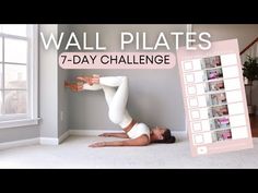 a woman doing yoga poses in front of a window with the words wall plates 7 - day challenge