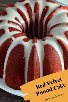 Delicious Red Velvet Pound Cake on a white plate. Red Velvet Pound Cake Recipe, Red Velvet Pound Cake, Pound Cake Recipes Easy, Bundt Cakes Recipes, Dessert Ingredients, Bundt Cakes