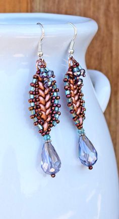 Beaded Dangle Earrings For Jewelry Making, Beadwork Jewelry, Bead Earring, Aqua Beads, Bead Work Jewelry, Drop Beads, Beaded Dangle Earrings, Green Earrings, Seed Bead Earrings