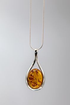 Baltic Honey Amber Sculptured Tear Drop Necklace - L'Atelier Global Honey Necklace, Silver Drop Necklace, Engagement Necklaces, Gold Jewellry, Contemporary Jewelry Design, Rock Jewelry, Amber Pendant, Amber Necklace, Amber Stone