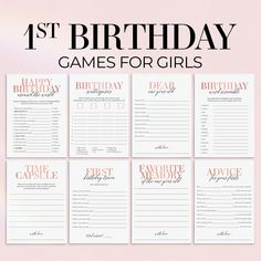 birthday games for girls with the words 1st birthday on them