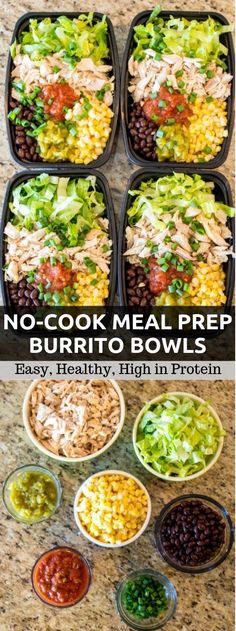 no - cook meal prep burrito bowls are easy to make and delicious