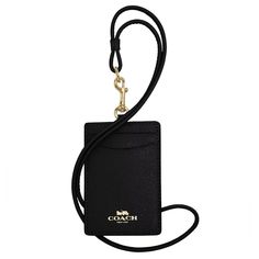 Style Number: 57311 Measurements Length: 2.75" Height: 4.0" Materials Crossgrain Leather Features Two Credit Card Slots Coach Lanyard, Id Lanyard, Gold Black, Coach Bags, Lanyard, Card Slots, Slots, Black Color, Wallets