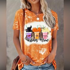 Great Halloween Witches Brew Tye Dye T-Shirt Size. Cute For Halloween Or Anytime! Plaid And Leopard, Vintage T Shirts, Summer Crop Tops, Halloween Shirts, Stylish Clothes For Women, Trendy Shirts, Women Sleeve, Crop Top Blouse, Streetwear Women