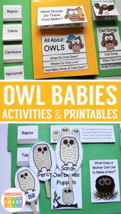 owl babies activities and printables for kids to do with their own hands on the table