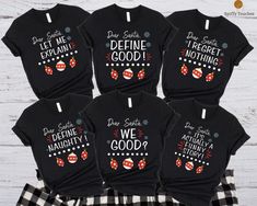 four matching family shirts with sayings on them