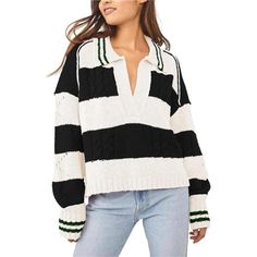 This Striped Long Sleeve Pullover Sweater Jumper Features Drop Shoulder And Wide Stripes, Plunge V Neck Casual Loose Slouchy Sweater Ribbed Knit Sweater, Loose Knitted Pullover Tops, Crop Top Sweaters Soft, Warm And Comfy Material To Wear All Day Long, Pair With Jeans And Boots For The Ultimate In Comfort. Great For Work, Party, Dating, Wedding, Vacation, Holiday, Lounge Wear, Casual Daily Wear, Etc. Wash Instruction: Hand Wash Recommended; Machine Wash Cold / Do Not Bleach / Hang Or Line Dry Oversized Pullover Sweaters, Free People Skirt, Long Sleeve Pullover Sweater, Free People Denim, Oversized Pullover, Crop Top Sweater, Ribbed Knit Sweater, Cool Sweaters, Knitted Pullover Sweaters