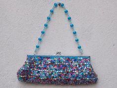 Fancy Blue Multicolor Confetti Beaded Bag Clutch Formal or - Etsy Formal Clutch, M Monogram, Over The Shoulder Bags, Beaded Bag, Monogram Necklace, Pretty Bags, Beaded Purses, Beaded Bags, Top 4