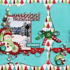 a scrapbook page with a snowman and christmas decorations