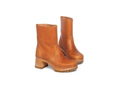 Boots With Rubber Sole, Medium Fit, Round Toe, Boots With Rubber Sole And Round Toe, Classic Round Toe Platform Boots, Classic Closed Toe Platform Boots, 4th Trimester, Swedish Hasbeens, Lime Tree, Boots Fall, Brown Leather Boots