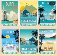 a series of travel posters with the names of different countries