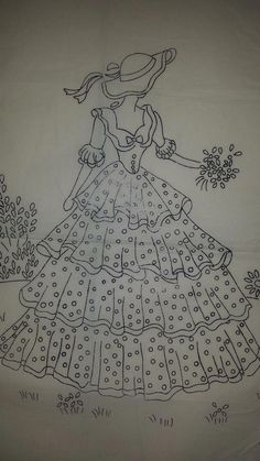 a drawing of a woman in a dress with flowers