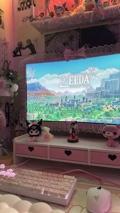 #game#setup#kawaii#sanrio#pink Sanrio Gaming Setup, Kawaii Car Interior, Kawaii Car, Game Setup, Setup Gamer, Sanrio Pink, Kawaii Games, Cool Room