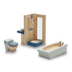 an assortment of toys including a bathtub, toilet and sink are shown in this image