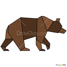 an origami bear is shown in brown and black on a white background with the words draw do