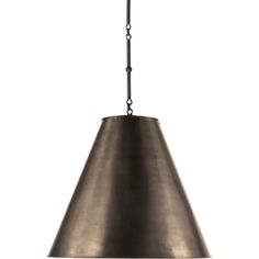 an industrial style pendant light hanging from a chain on a white background with clippings