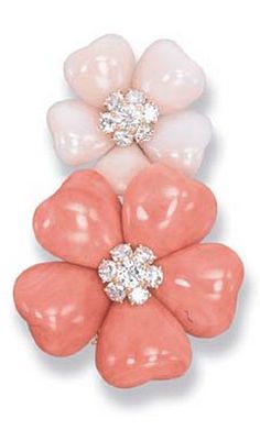 A CORAL 'APHRODITE' BROOCH, BY VAN CLEEF & ARPELS Designed as a pink and red coral floral brooch with diamond cluster centres, 5.7 cm. long, with French assay mark for gold, in blue leather Van Cleef & Arpels box Signed Van Cleef & Arpels, no. M41326 <3 Necklace Trends, Black Pinterest, Van Cleef And Arpels Jewelry, Latest Jewellery Trends, Trends Magazine, Van Cleef And Arpels, Fantasy Closet, Floral Brooch, Spring Jewelry